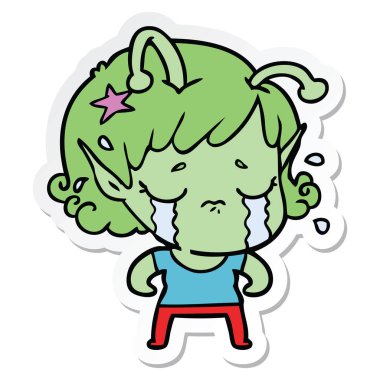 bir çizgi film ağlayan uzaylı kız etiketi