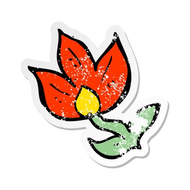 Retro sıkıntılı etiket bir karikatür çiçek