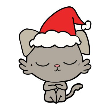 Noel Baba şapkası giyen bir köpek sevimli çizgi çizme