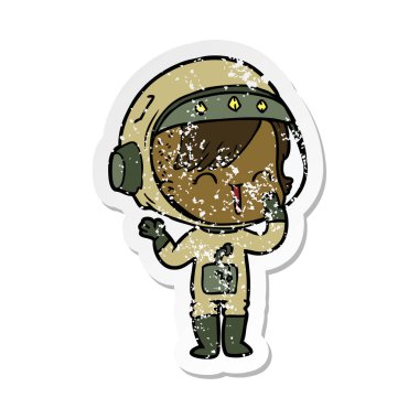 bir çizgi film gülen astronot kızın sıkıntılı etiket 