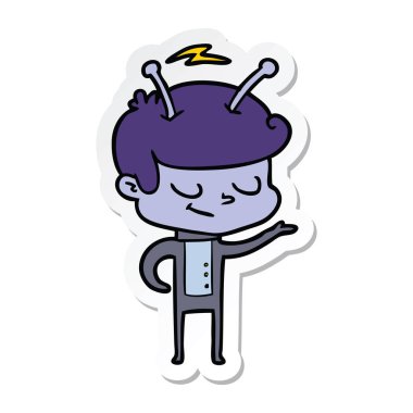 bir dostu karikatür spaceman etiket