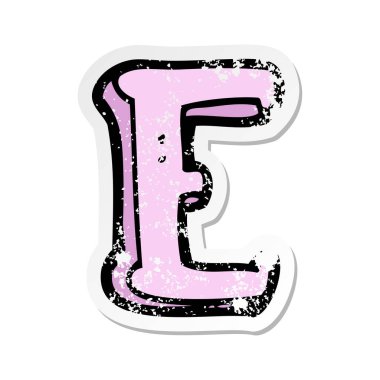 bir çizgi film E harfinin Retro sıkıntılı etiket