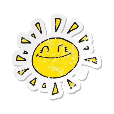 mutlu karikatür güneşin Retro sıkıntılı etiket