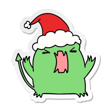 Noel etiket karikatür kawaii şeytanın el çekilmiş