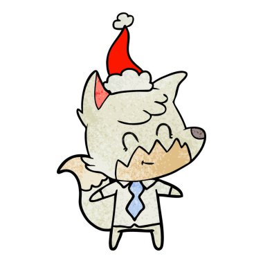 Noel Baba şapkası giyen bir dostu Fox dokulu çizgi film el çekilmiş