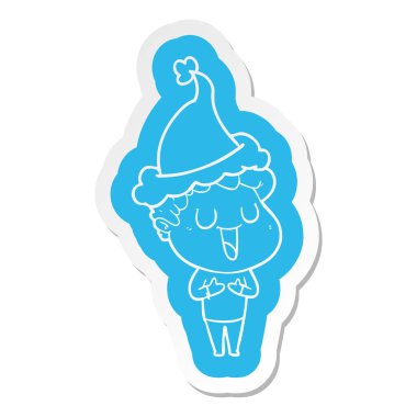 Noel Baba şapkası giyen bir adamın ilginç çizgi film etiketi gülüyor