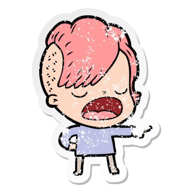 konuşuyor karikatür serin hipster kızın sıkıntılı etiket