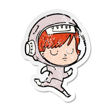 bir çizgi film astronot kadının sıkıntılı etiket