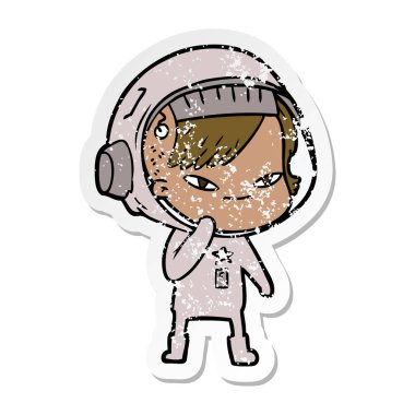 bir çizgi film astronot kadının sıkıntılı etiket