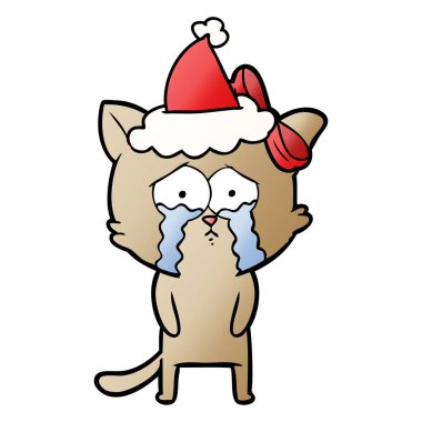 Noel Baba şapkası giyen bir kedi degrade çizgi film