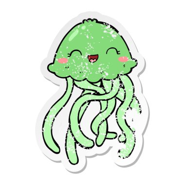 sevimli çizgi denizanası sıkıntılı etiket