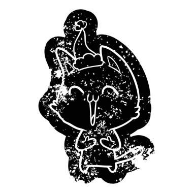 mutlu ilginç çizgi film simgesi Noel Baba şapkası giyen bir kedi sıkıntılı