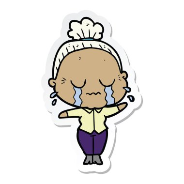 çizgi film ağlayan yaşlı kadın etiketi