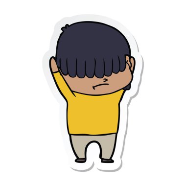 dağınık saçlı bir çizgi film çocuk etiket