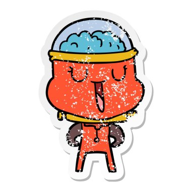 bir mutlu karikatür robot sıkıntılı etiket