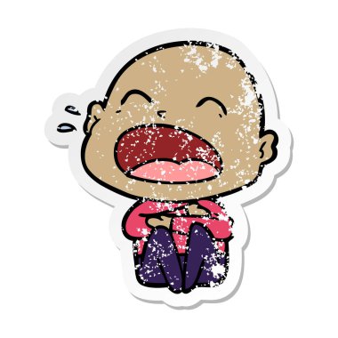 kel adam bağıran bir karikatür sıkıntılı etiket