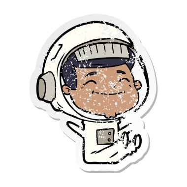 mutlu karikatür astronotun sıkıntılı etiket
