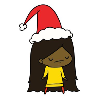 Noel karikatür kawaii kız el çekilmiş