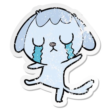 ağlayan bir sevimli çizgi köpek sıkıntılı etiket