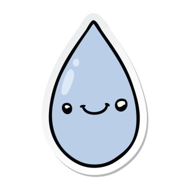 çizgi film sevimli yağmur damlası etiket