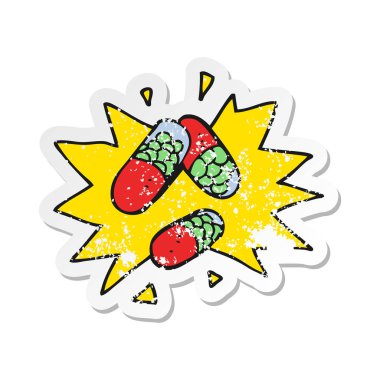 bir çizgi film tıbbi ilaç Retro sıkıntılı etiket