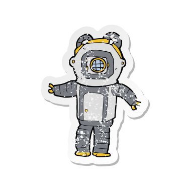 bir çizgi film derin deniz dalgıç Retro sıkıntılı etiket 