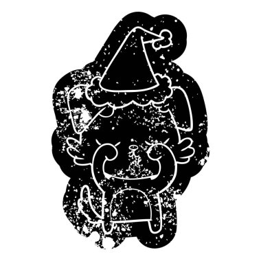 sevimli ilginç çizgi simgesini Noel Baba şapkası giyen bir köpek sıkıntılı