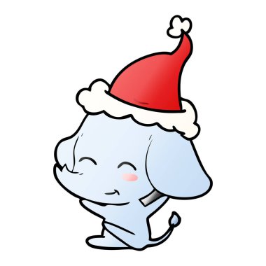 Noel Baba şapkası giyen bir filin sevimli gradyan çizgi