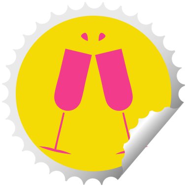 şampanya flüt tungur dairesel peeling etiket çizgi film