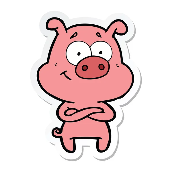 Sticker van een happy cartoon-varken — Stockvector