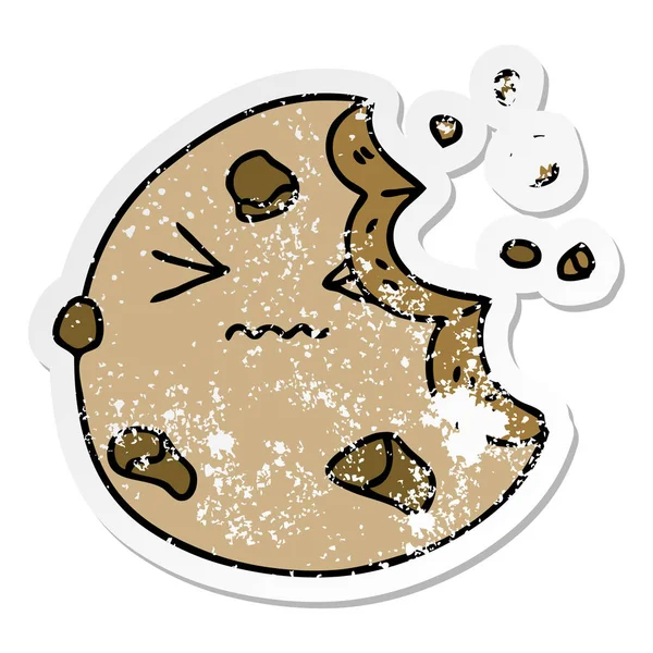 Verontruste sticker van een eigenzinnige hand getrokken cartoon munched cookie — Stockvector