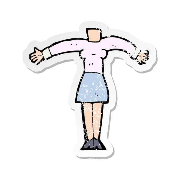 Pegatina retro angustiado de un cuerpo femenino de dibujos animados — Vector de stock