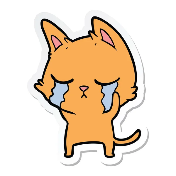 Adesivo di un gatto fumetto piangente — Vettoriale Stock
