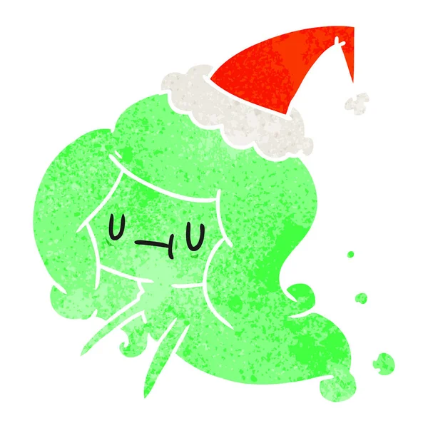 Hand Drawn Christmas Retro Cartoon Kawaii Ghost — Stock Vector