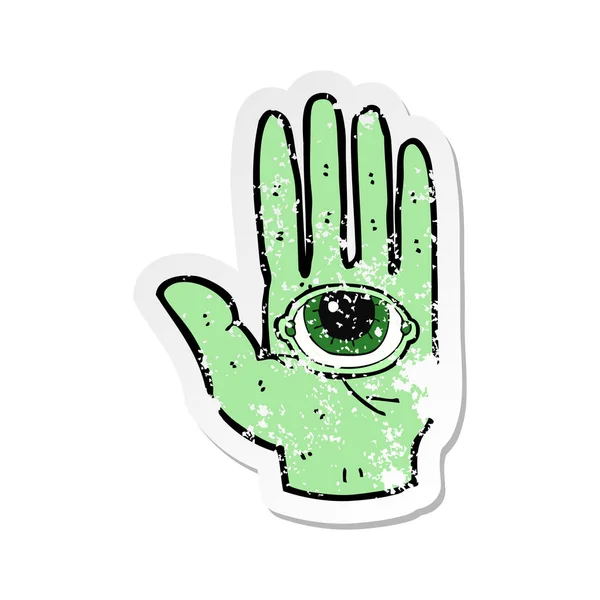 Retro Distressed Sticker Cartoon Spooky Hand — Stock Vector