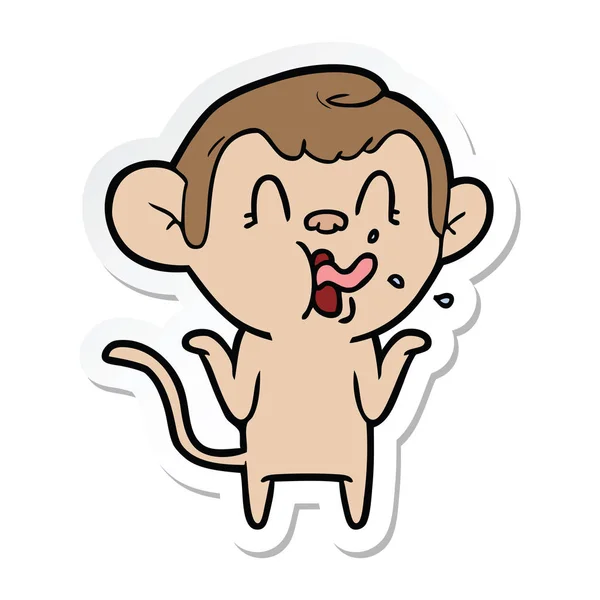 Etiket Bir Deli Karikatür Maymun — Stok Vektör
