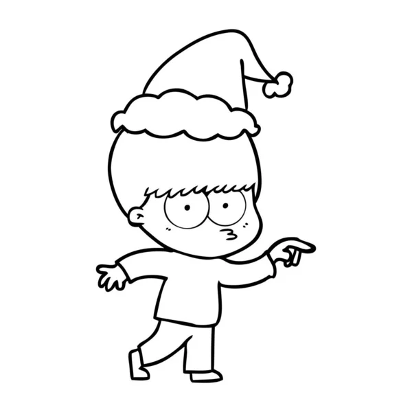 Dessin Main Nerveux Garçon Portant Chapeau Père Noël — Image vectorielle