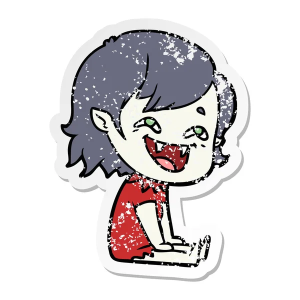 Aufkleber eines lachenden Vampirmädchens im Cartoon — Stockvektor