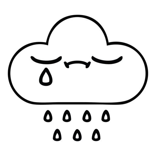 Línea dibujo dibujos animados tormenta lluvia nube — Vector de stock