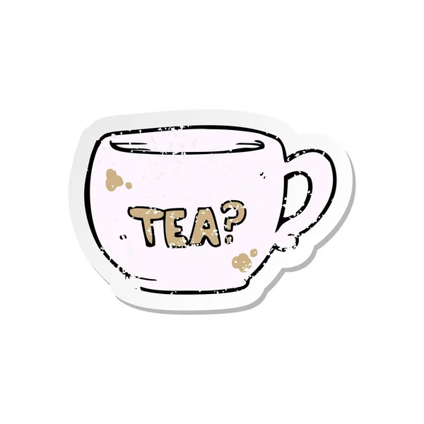 Etiqueta angustiada retro de uma xícara dos desenhos animados do chá — Vetor de Stock