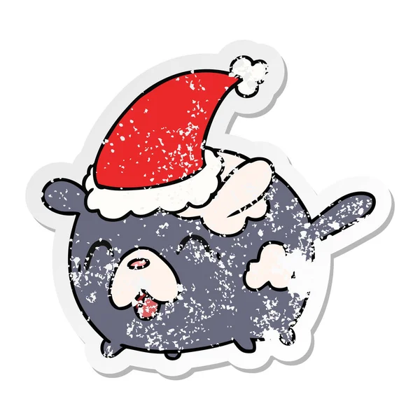 Noel Sıkıntılı Etiket Karikatür Kawaii Köpek Çekilmiş — Stok Vektör