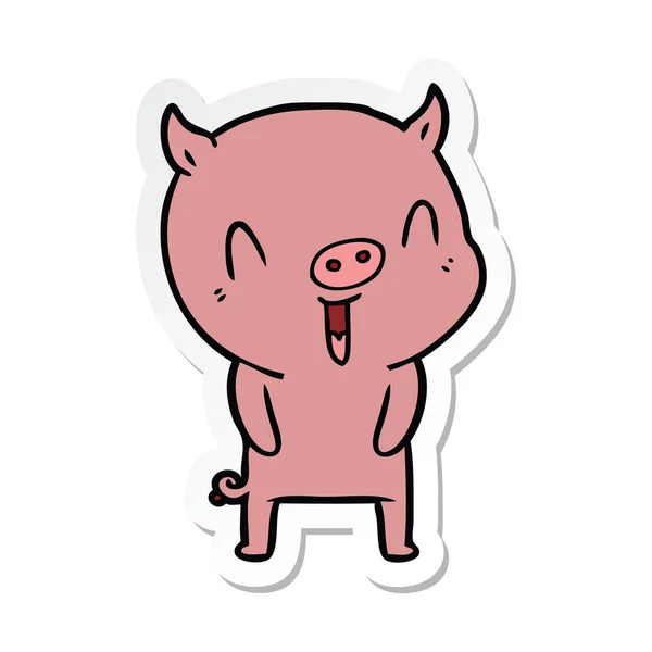 Stiker dari kartun babi bahagia - Stok Vektor