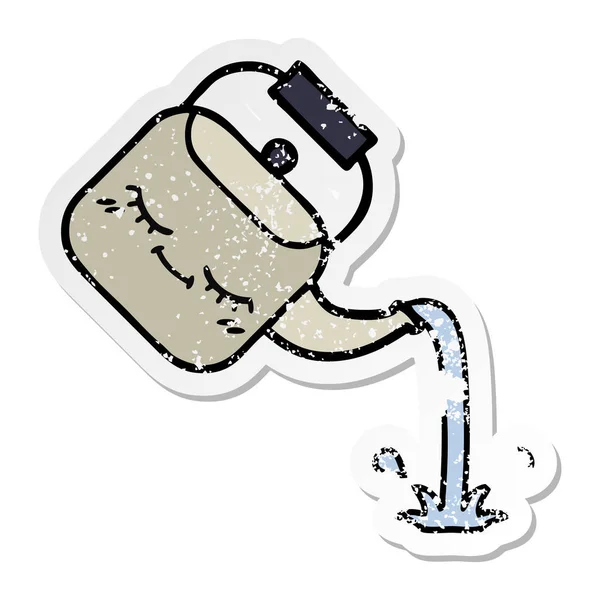 一个可爱的卡通倒水壶苦恼的贴纸 — 图库矢量图片