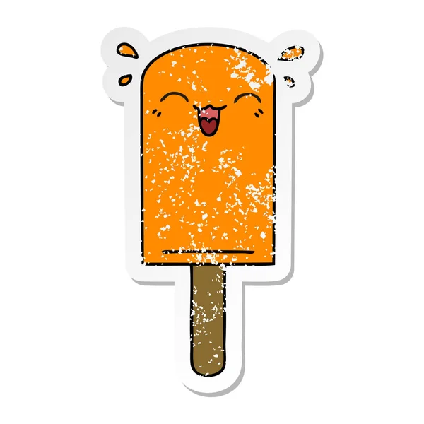 Verontruste Sticker Van Een Eigenzinnige Hand Getrokken Cartoon Oranje Ice — Stockvector