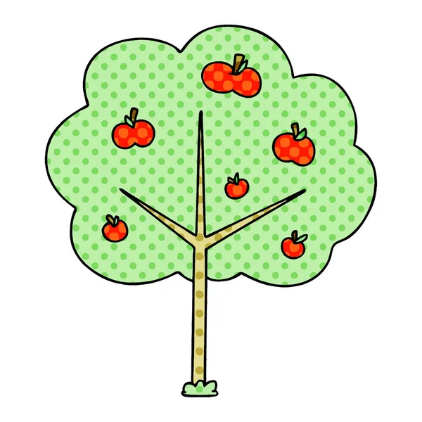 Serietidning Stil Egendomliga Tecknad Äppelträd — Stock vektor