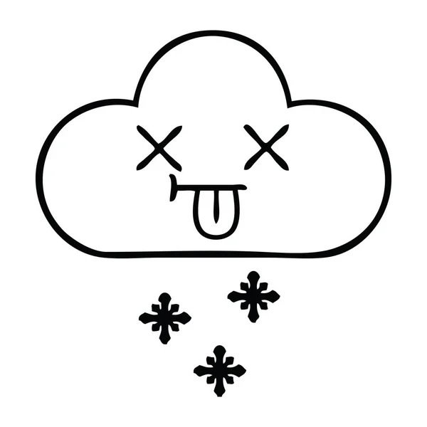 Dessin ligne dessin animé tempête neige nuage — Image vectorielle