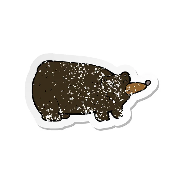 Retro distressed sticker of a funny cartoon black bear — Stock Vector