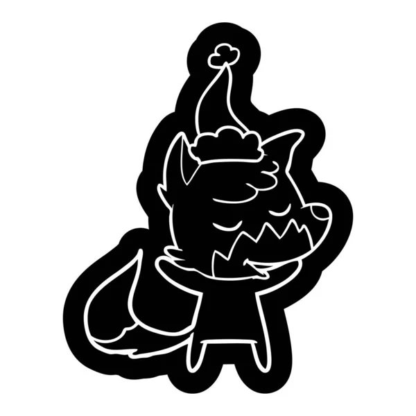 Icono de dibujos animados amistosos de un zorro con sombrero de santa — Vector de stock