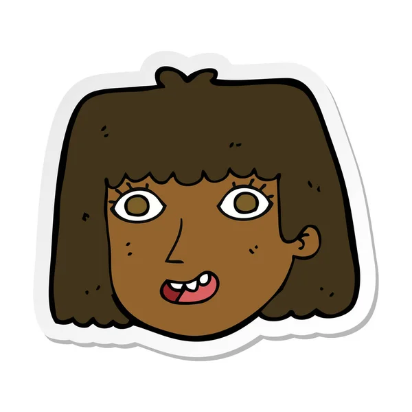 Sticker of a cartoon happy female face — Stock Vector