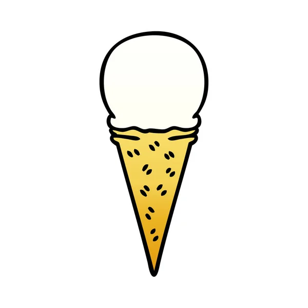 Schrullige Gradient schattiert Cartoon Vanille-Eiscreme-Tüte — Stockvektor